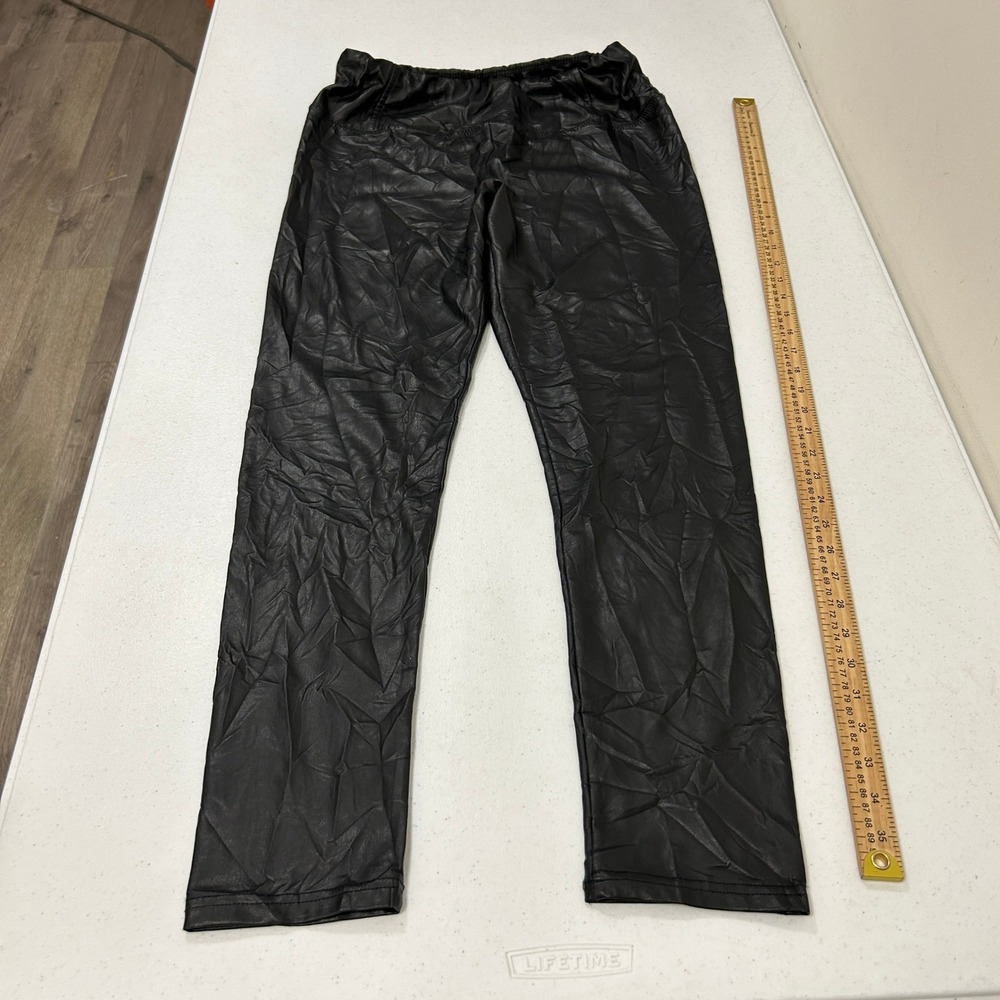 7 For All Mankind Black Faux Leather Crinkled Leggings High Rise Stretch L